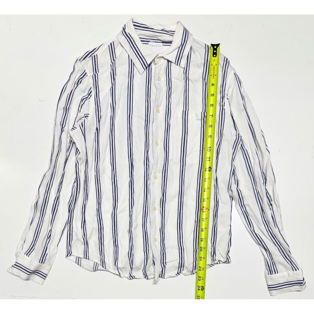 Sandro Paris Womens White Navy Blue Striped Viscose Button Down Shirt C11342W-11